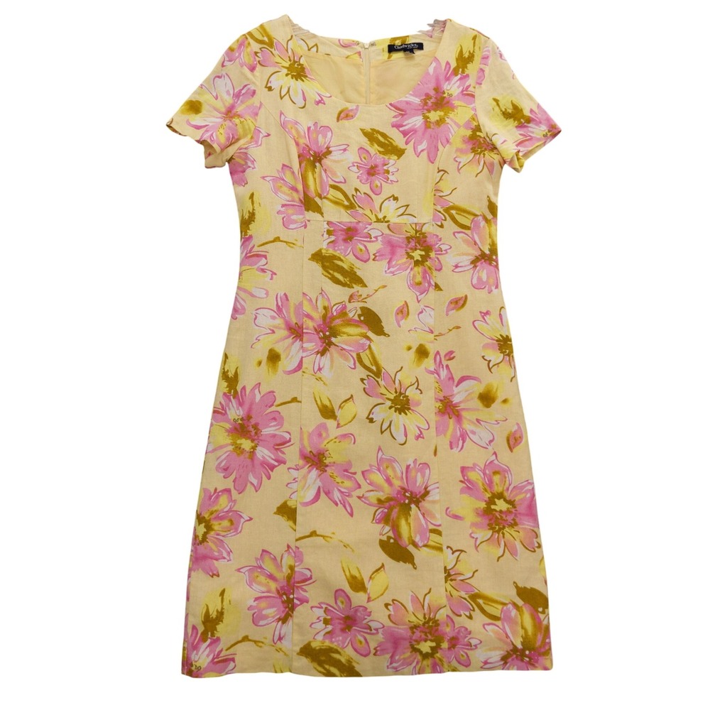 Chadwicks of Boston Women's Floral Linen Blend Dress‎ Yellow Pink Size 8